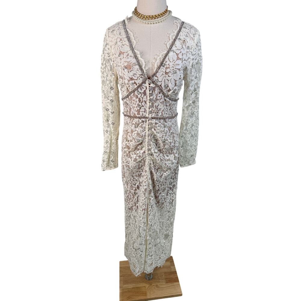 Self-Portrait Crystal Embellished Cord Lace Midi Dress Ivory Bridal US 8 - Picture 2 of 16